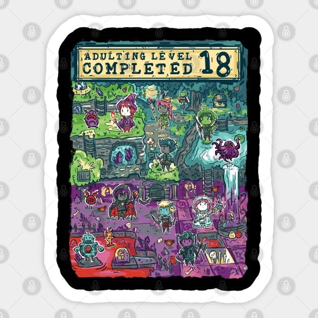 Adulting Level 18 Completed Birthday Gamer Sticker by Norse Dog Studio